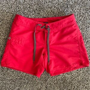 Patagonia Women’s Bright Red Swim Shorts with Gray Drawstring